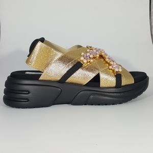 NR Rapisardi Jeweled Cross Band Platform Sandal